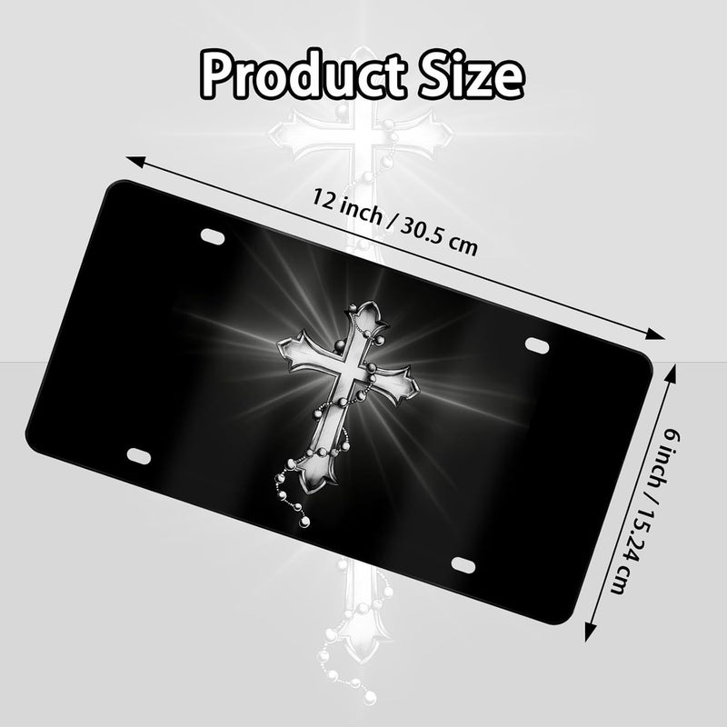 MCIAONE Front License Plate - Cross License Plate Black, Aluminum Christian Black Decorative License Plates Christian Cross Novelty Vanity Tag, Car Decor Accessory with 4 Holes, 6×12 inch Car License Decor - Image 2